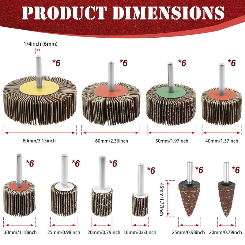 JUNXILPPD 60Pcs Sandpaper 80 Grit Flap Wheel Sander Set 1/4 Inch Shank Flap Wheels for Drill Efficient Polishing Abrasive Flap Sanding Wheel Stable Connection for Metal Wood - Image 2